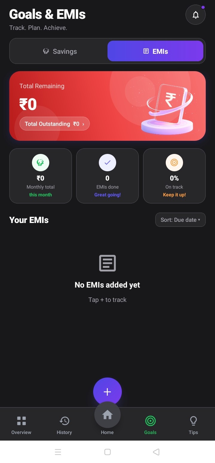 Wise Money EMI screen showing total outstanding and due dates